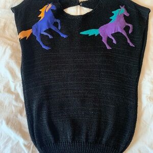 Agustina Taos Black Knit Sweater with Leather Horses